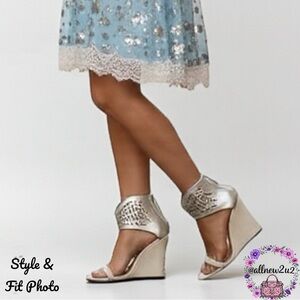 IRO Silver Star Wedge Pearlescent Zip Up Leather Suede Ankle Bejeweled Heels NY